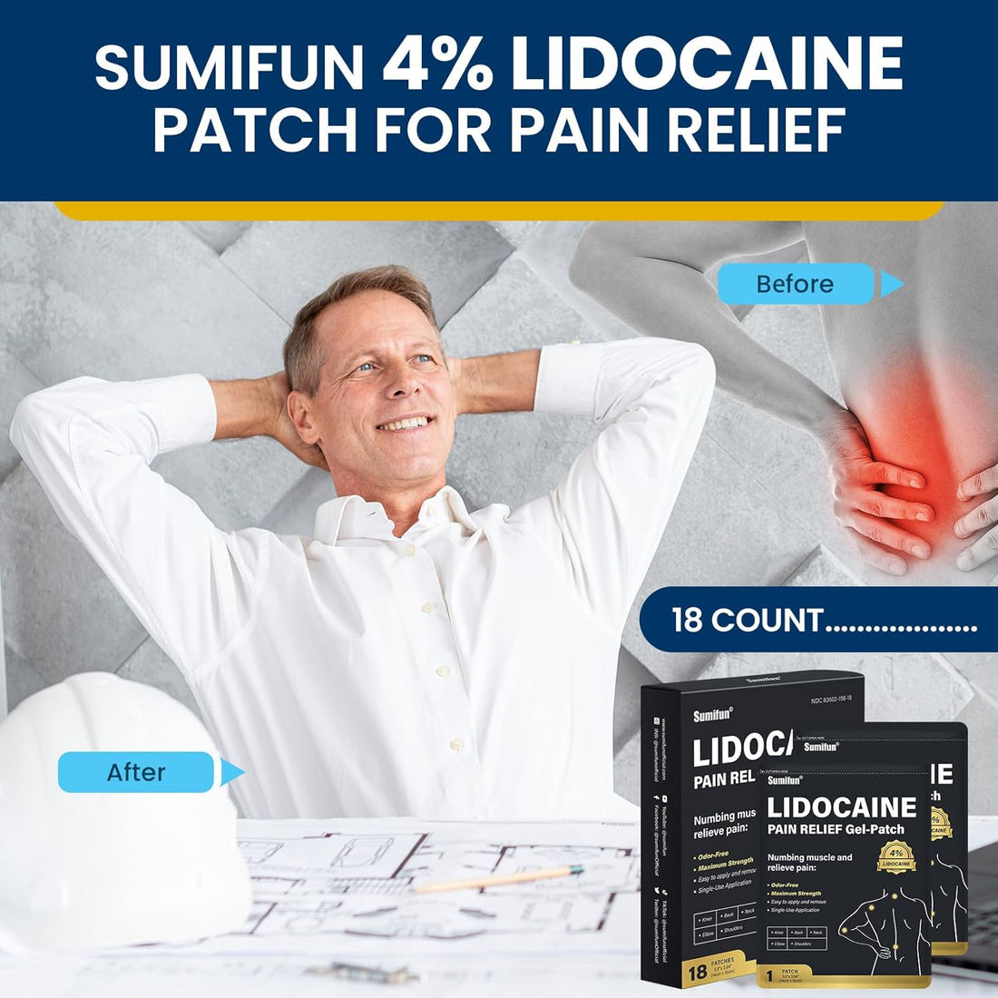Lidocaine Pain Relief Gel-Patch (4% Lidocaine, 18 patches) | Medicated Patch for Numbing Muscle and Body Pains Relief - Image 15