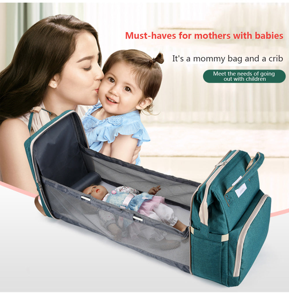 3-in-1 Convertible Diaper Bag Backpack with Crib, Changing Mat and Bottle Pockets | Mummy Bag with Built-in Foldable Bed - Image 12