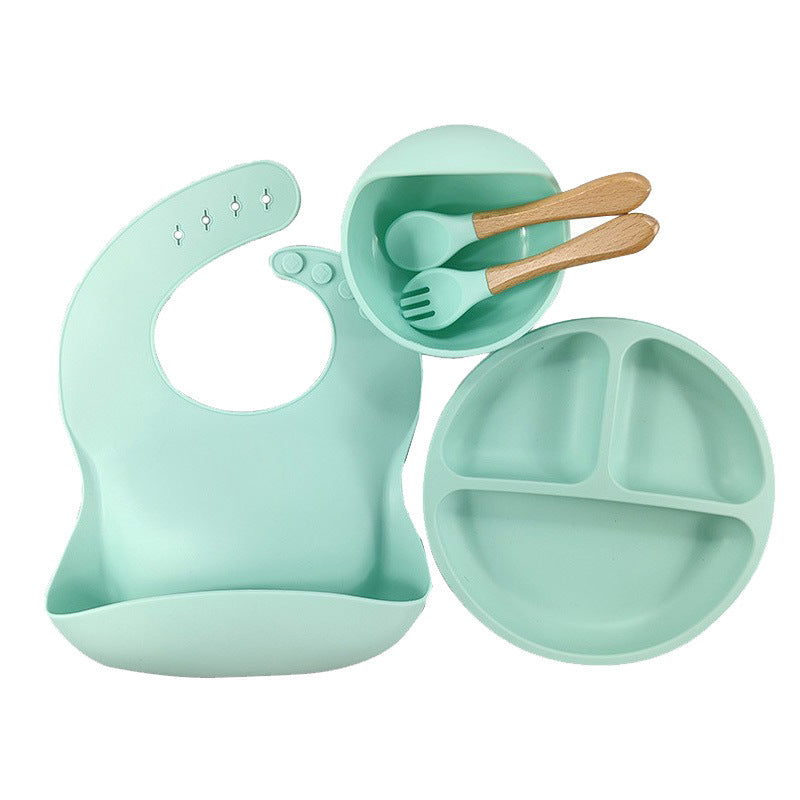 5-Piece Silicone Baby Weaning and Feeding Set with Bib, Plate, Bowl, Training Spoon, and Training Fork (6 months - 3 years) | Baby Feeding Essentials Set - Image 8