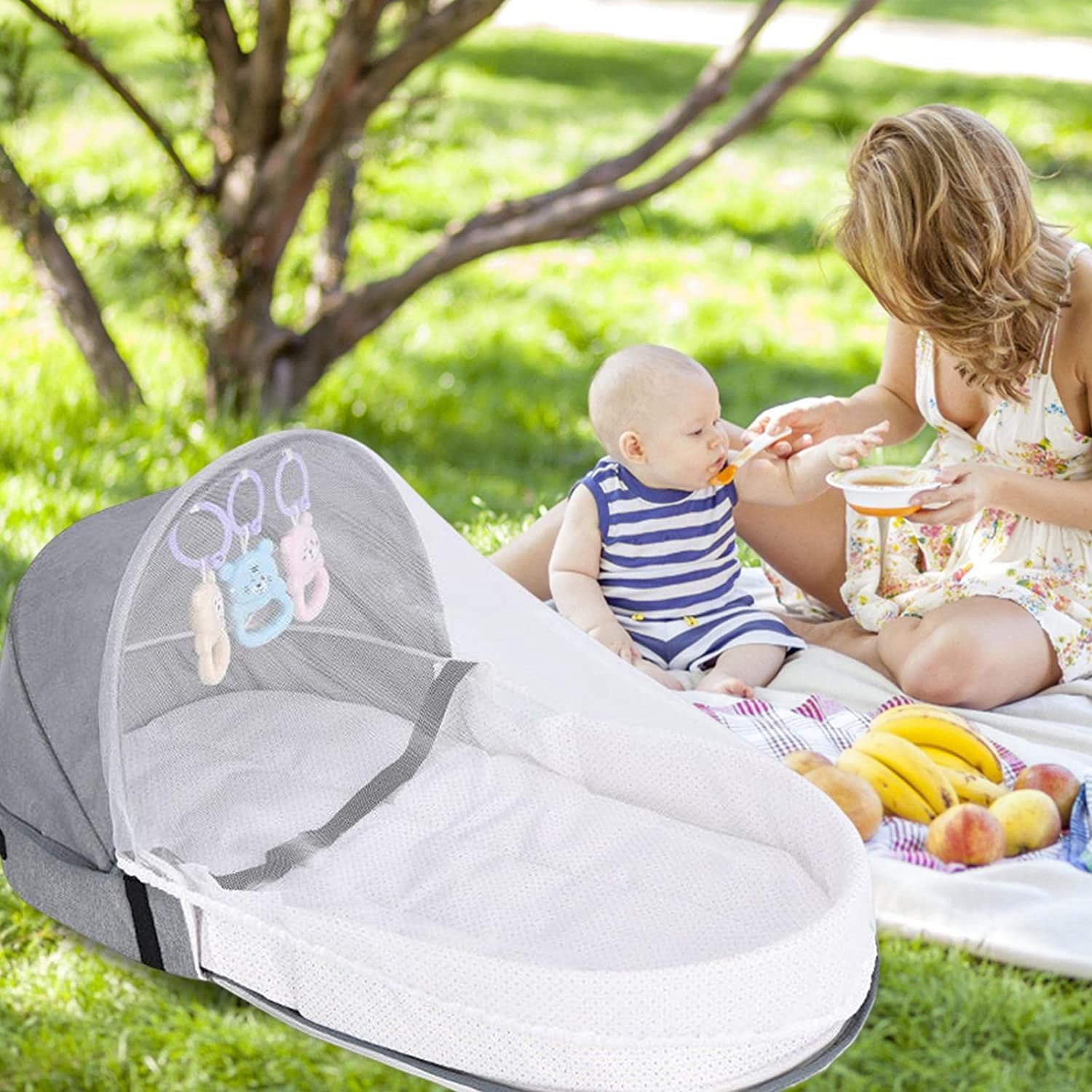 2-in-1 Portable Baby Bed with Mosquito Net and Diaper Bag (0-10 months) | Foldable Newborn Travel Bassinet - Image 5