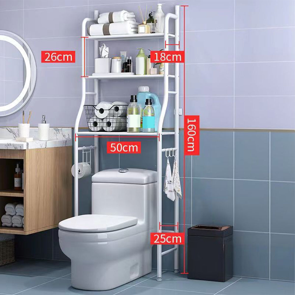 3-Tier Over-the-Toilet Organizer Rack with Side Hooks | Space-Saving Washing Machine Storage Rack - Image 8