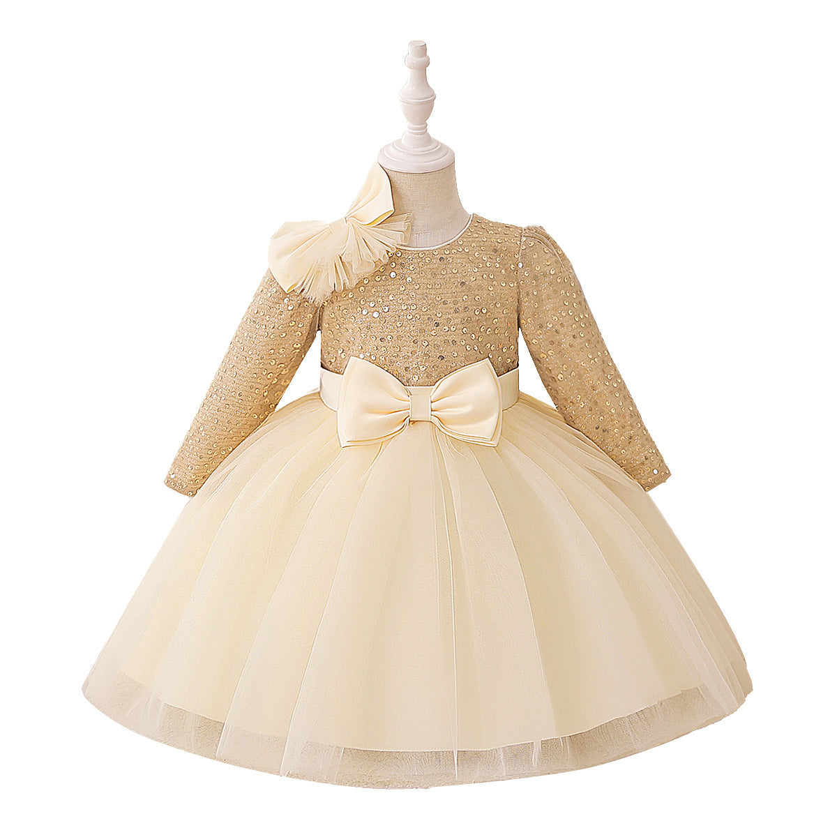 Royal Gold Long-Sleeve Baby Girl Sequin Dress (6-18 months) | Sparkling Gold Showstopper Princess Gown - Image 43