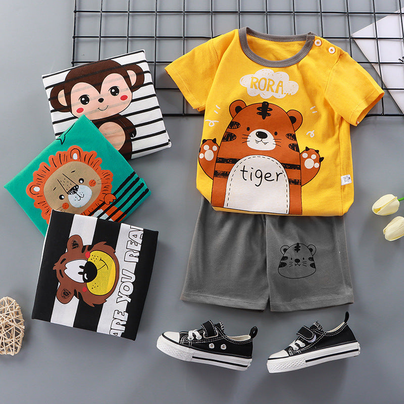 2-Piece Baby Short-Sleeve Outfit Set with T-Shirt and Shorts | Soft Cotton Outdoor Wear for Boys and Girls - Image 2