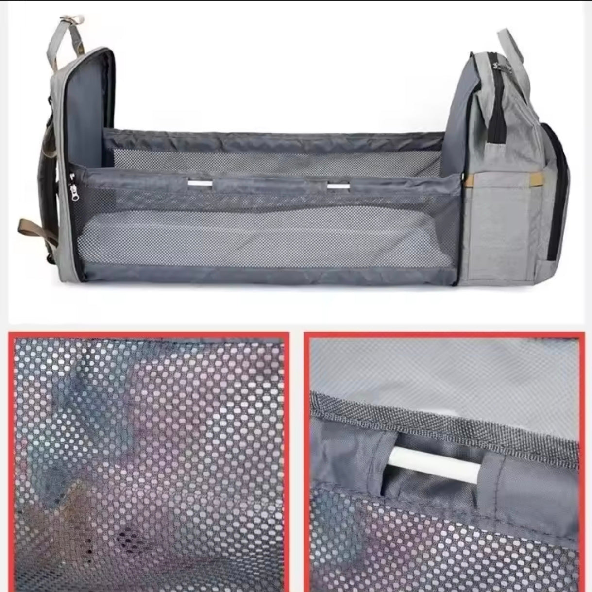3-in-1 Convertible Diaper Bag Backpack with Crib, Changing Mat and Bottle Pockets | Mummy Bag with Built-in Foldable Bed - Image 14