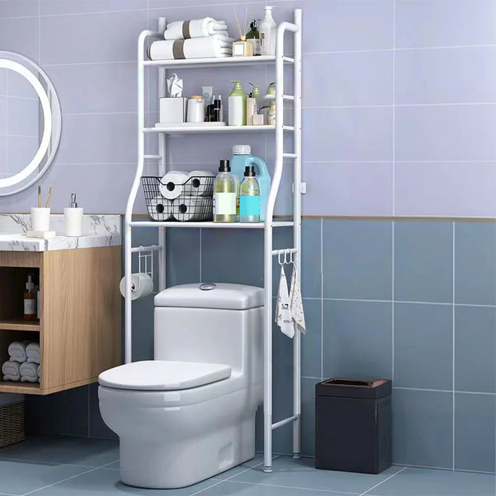 3-Tier Over-the-Toilet Organizer Rack with Side Hooks | Space-Saving Washing Machine Storage Rack
