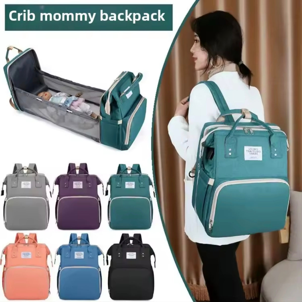 3-in-1 Convertible Diaper Bag Backpack with Crib, Changing Mat and Bottle Pockets | Mummy Bag with Built-in Foldable Bed - Image 10
