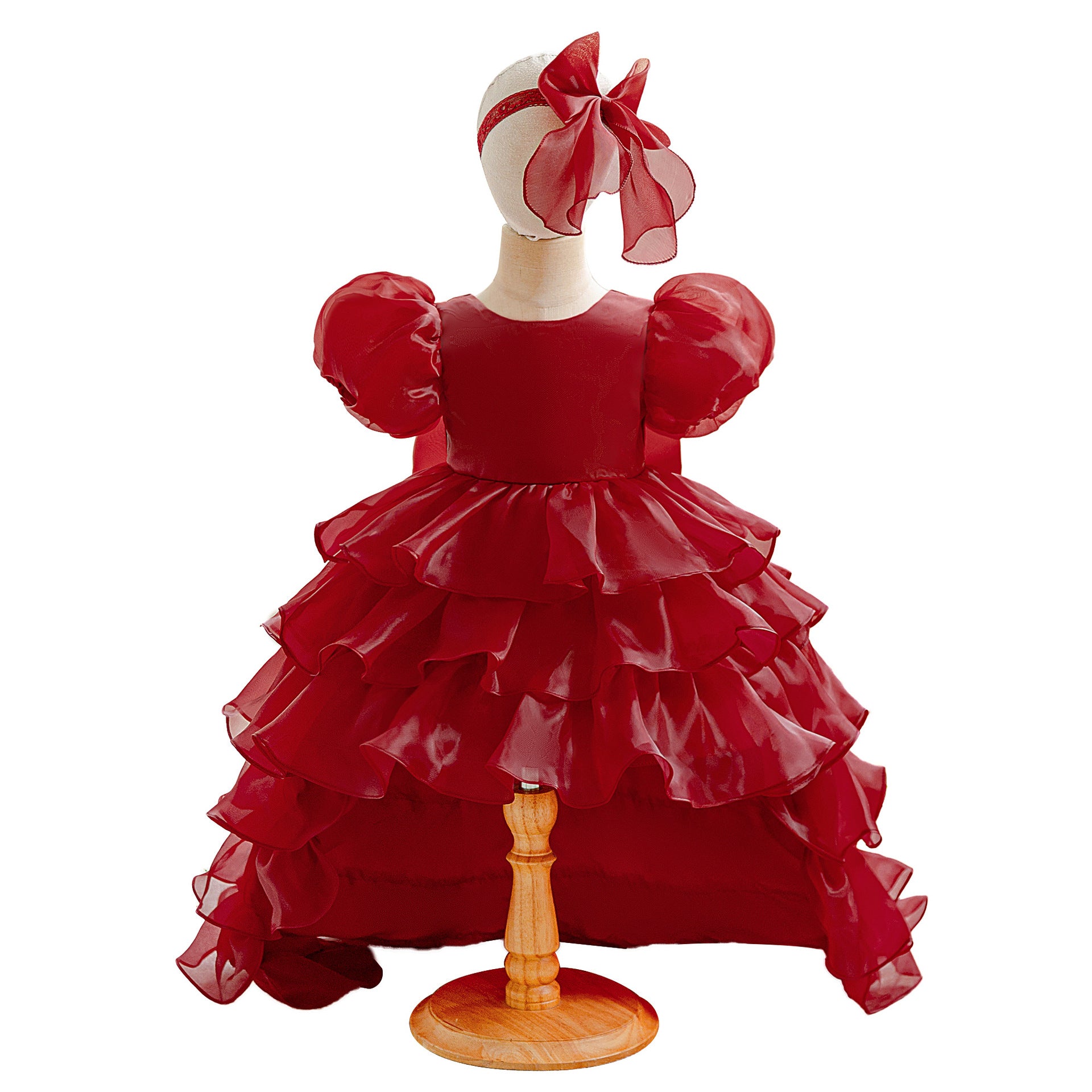 Luxury Puff-Sleeve Princess Dress with Matching Headband (6-12 months) | Elegant Layered Occasion Gown for Baby Girls - Image 20