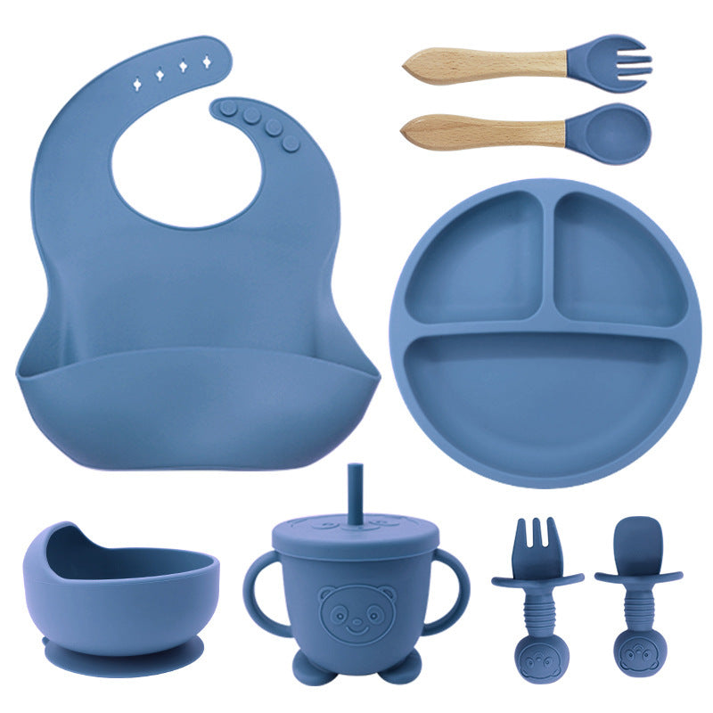 8-Piece Silicone Baby Weaning and Feeding Set with Bib, Plate, Bowl, Sippy Cup, Training Spoons, and Training Forks | Complete Baby Self-Feeding Essentials Set - Image 4