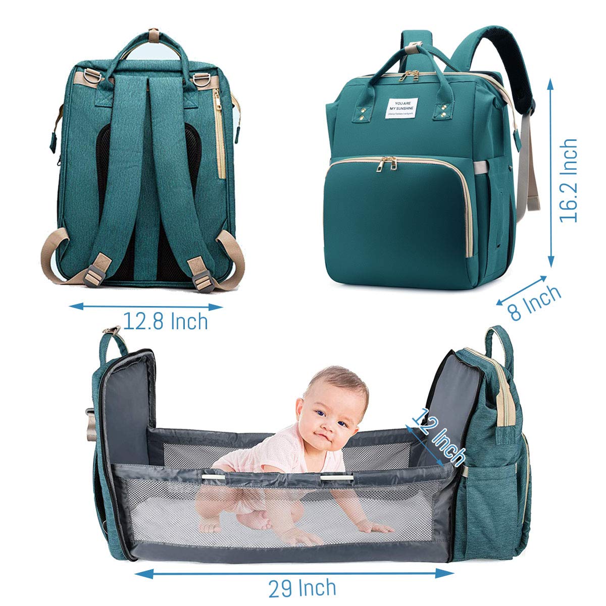 3-in-1 Convertible Diaper Bag Backpack with Crib, Changing Mat and Bottle Pockets | Mummy Bag with Built-in Foldable Bed - Image 38