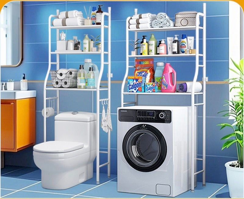 3-Tier Over-the-Toilet Organizer Rack with Side Hooks | Space-Saving Washing Machine Storage Rack - Image 4
