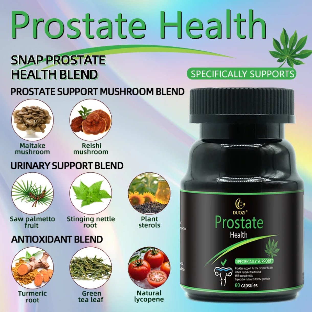 DUOZI Prostate Health Capsule with Saw Palmetto, Stinging Nettle, and Mushrooms (2100mg) - Image 2