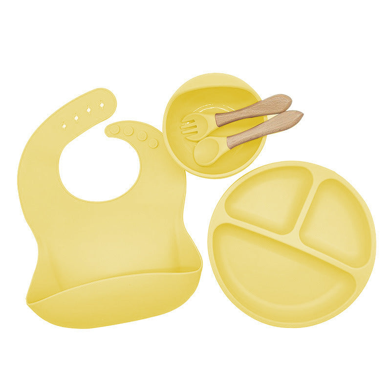 5-Piece Silicone Baby Weaning and Feeding Set with Bib, Plate, Bowl, Training Spoon, and Training Fork (6 months - 3 years) | Baby Feeding Essentials Set - Image 3