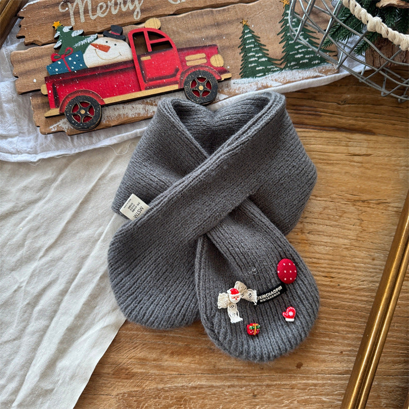 Cute Baby Knit Scarf with Cherry Decor (6 months - 6 years old) | Baby Cross Neck Warmer - Image 16