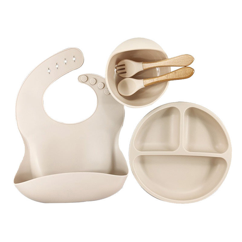5-Piece Silicone Baby Weaning and Feeding Set with Bib, Plate, Bowl, Training Spoon, and Training Fork (6 months - 3 years) | Baby Feeding Essentials Set - Image 10