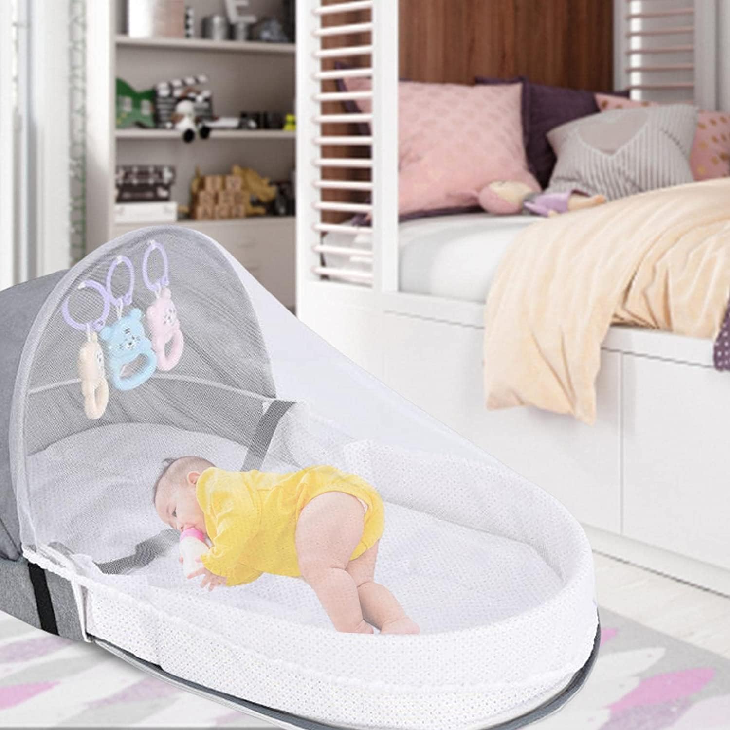 2-in-1 Portable Baby Bed with Mosquito Net and Diaper Bag (0-10 months) | Foldable Newborn Travel Bassinet - Image 4