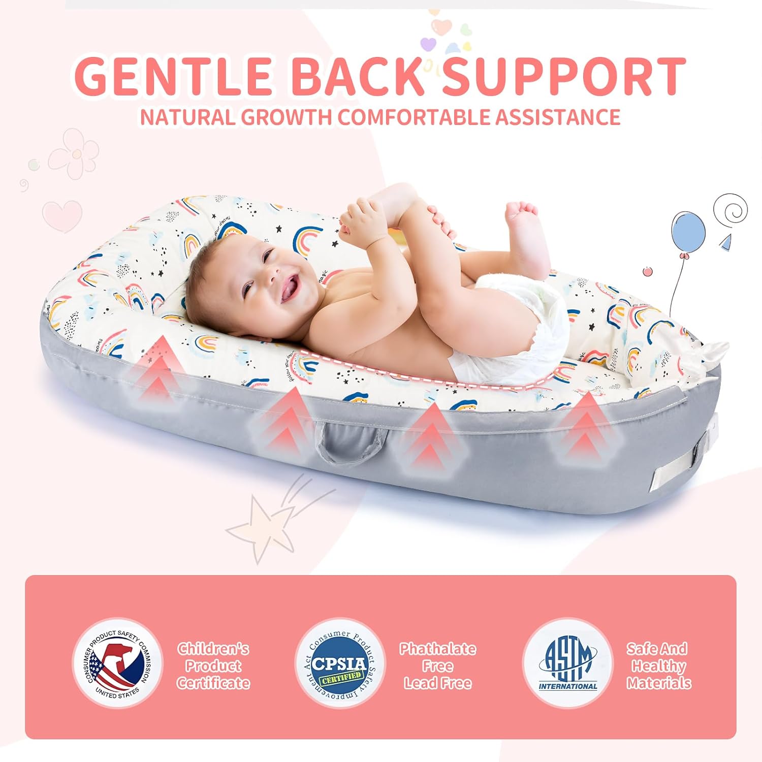 Portable Baby Nest Bed for Newborns (0-18 months old, 90*50cm size) | Travel-Friendly Baby Lounger and Co-Sleeper Bed - Image 4