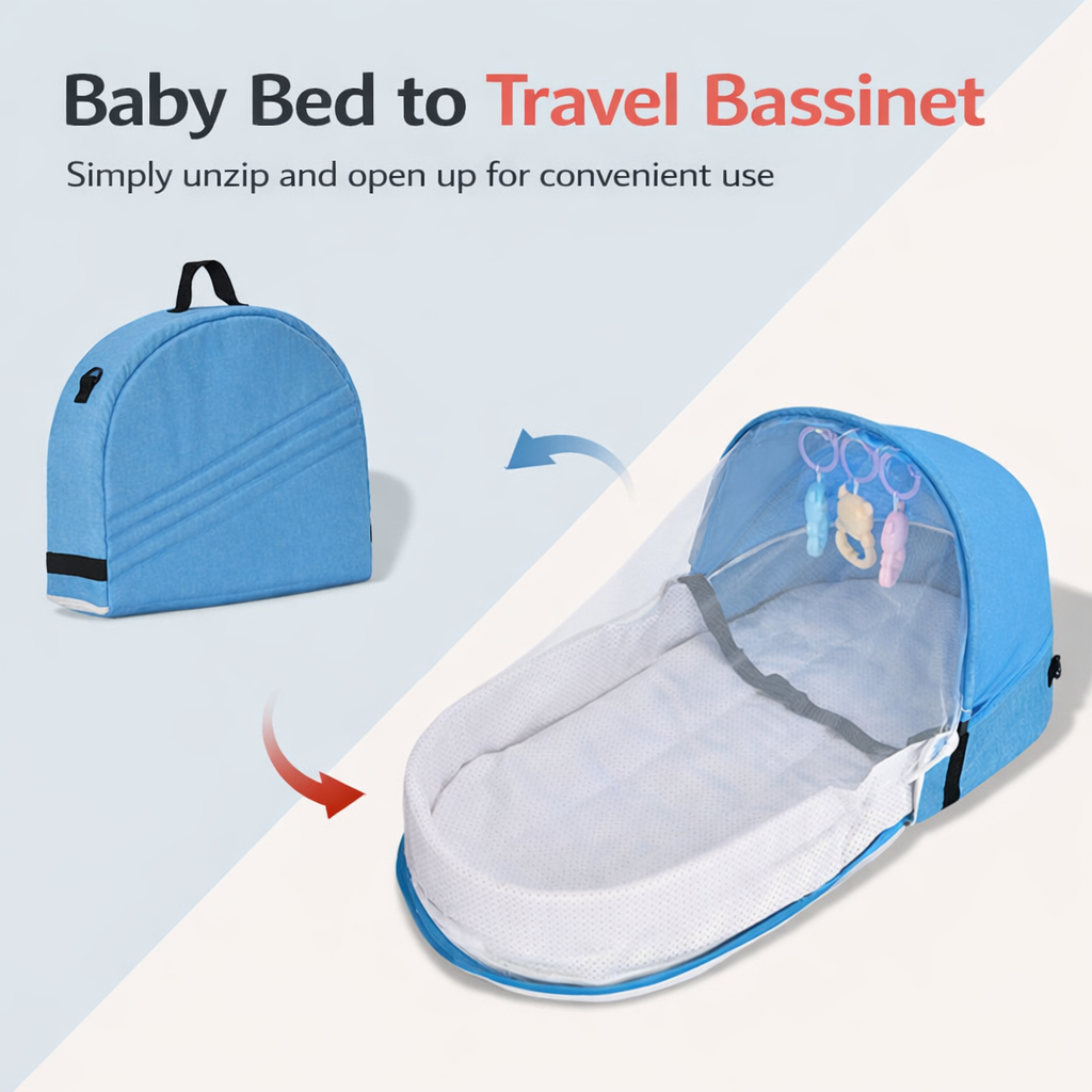 2-in-1 Portable Baby Bed with Mosquito Net and Diaper Bag (0-10 months) | Foldable Newborn Travel Bassinet - Image 3