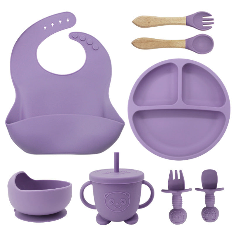 8-Piece Silicone Baby Weaning and Feeding Set with Bib, Plate, Bowl, Sippy Cup, Training Spoons, and Training Forks | Complete Baby Self-Feeding Essentials Set - Image 8