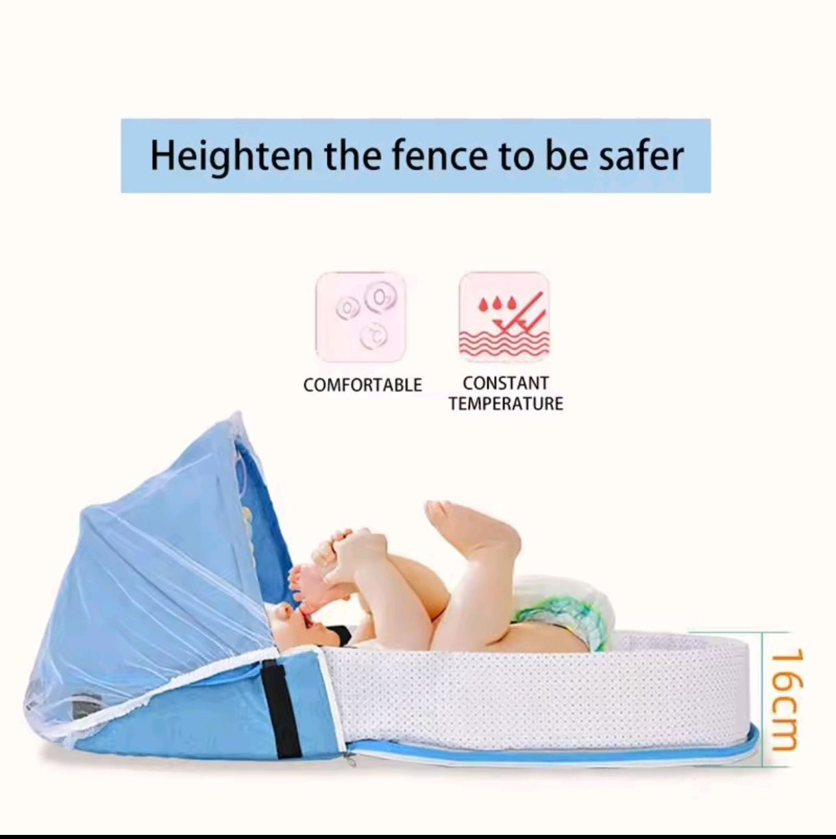 2-in-1 Portable Baby Bed with Mosquito Net and Diaper Bag (0-10 months) | Foldable Newborn Travel Bassinet - Image 7