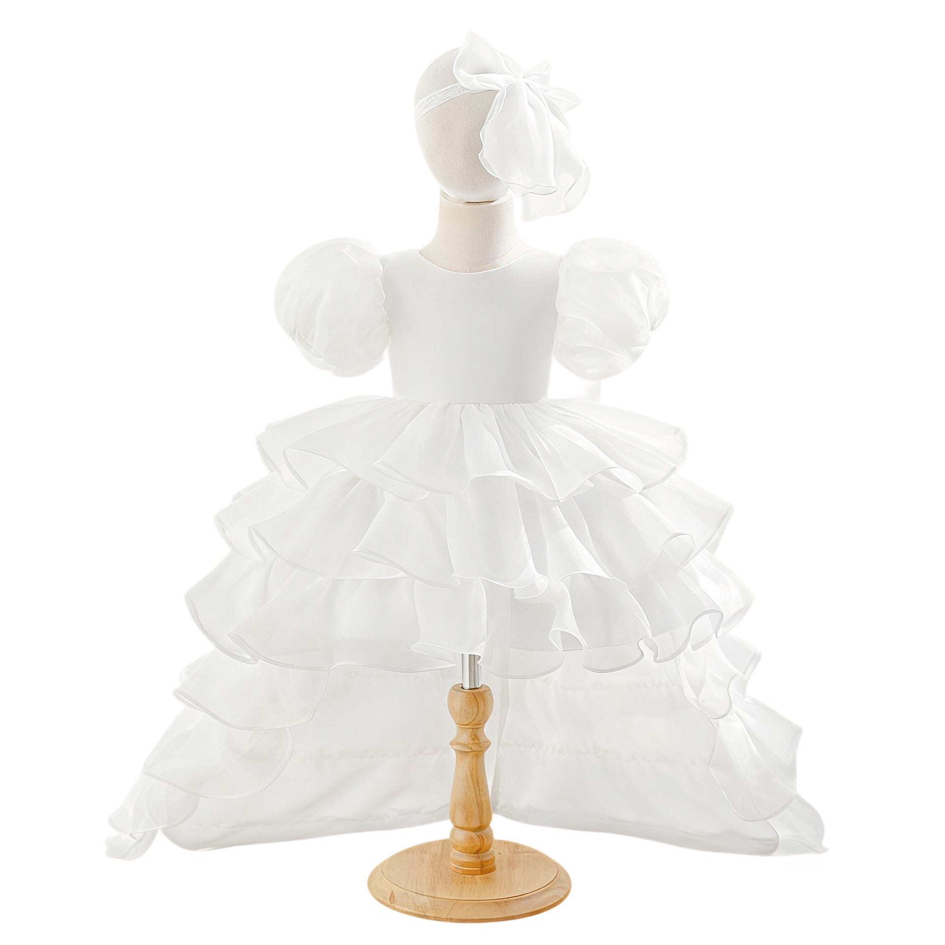Luxury Puff-Sleeve Princess Dress with Matching Headband (6-12 months) | Elegant Layered Occasion Gown for Baby Girls - Image 32