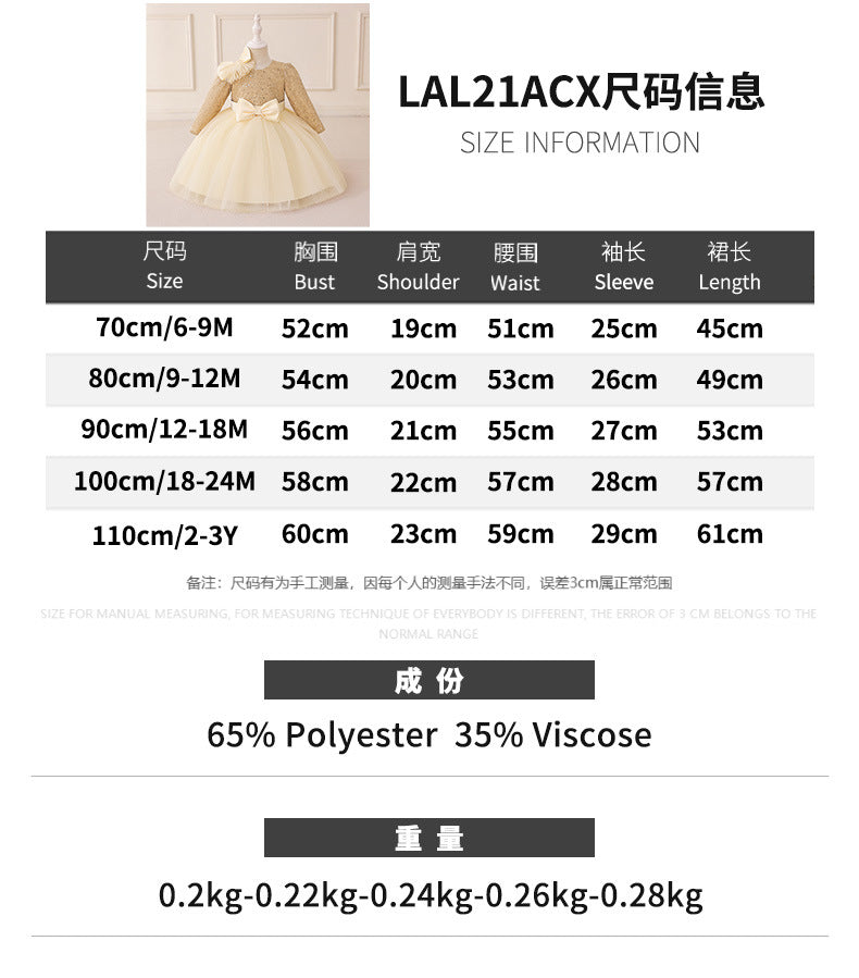 Royal Gold Long-Sleeve Baby Girl Sequin Dress (6-18 months) | Sparkling Gold Showstopper Princess Gown - Image 45