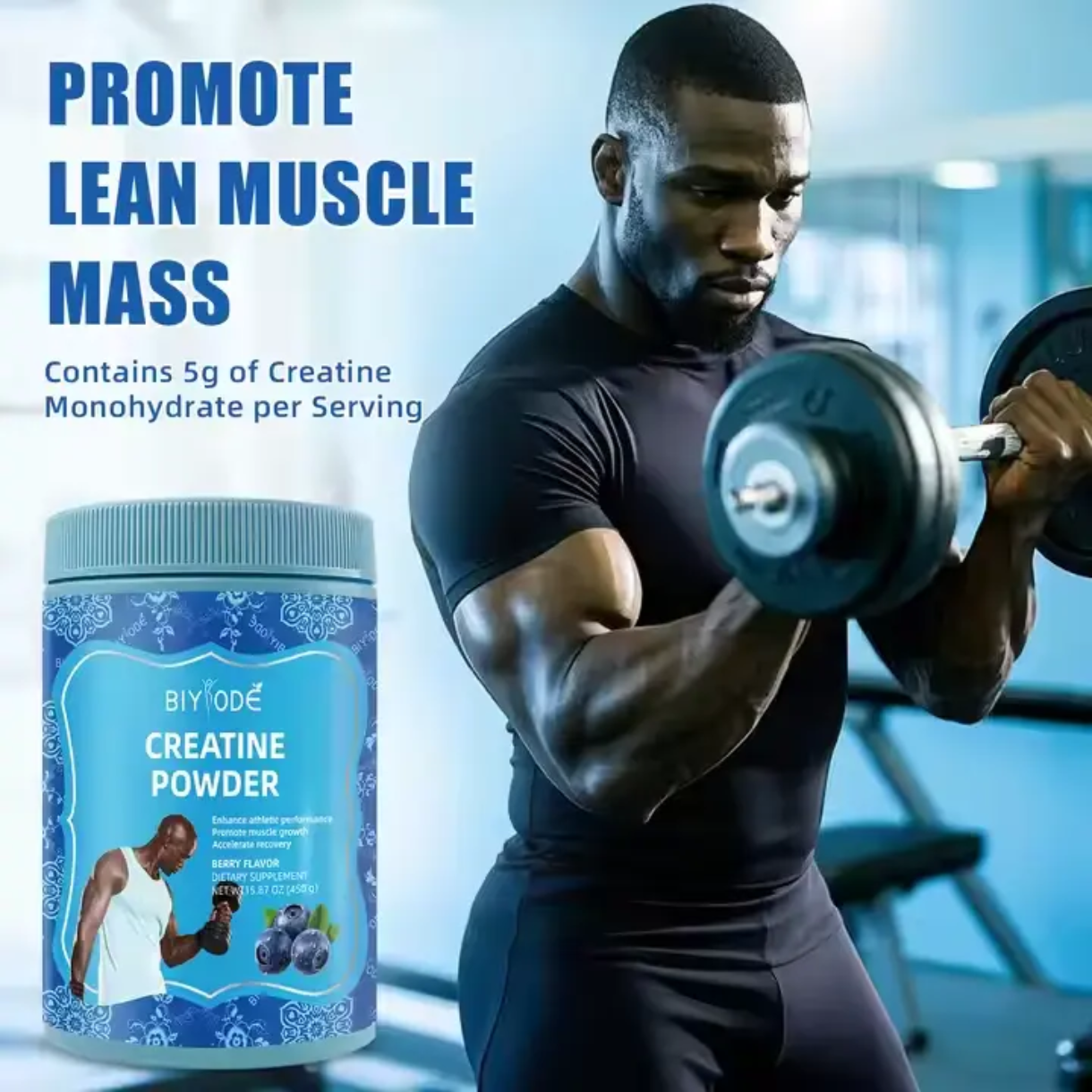 BIYODE Creatine Monohydrate Powder (450g size, 5g Creatine, 90 servings, Berry flavor) | Dietary Supplement for Muscle Growth, Athletic Performance, Muscle Recovery, and Cognitive Function - Image 4
