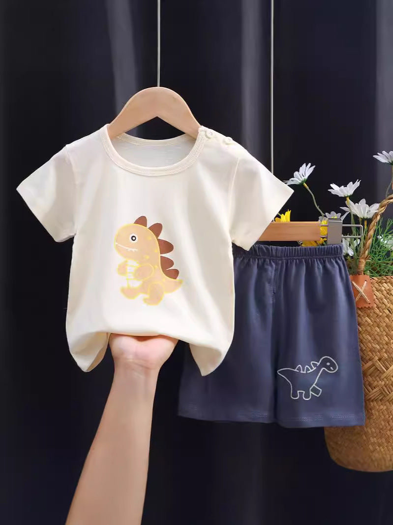 2-Piece Baby Short-Sleeve Outfit Set with T-Shirt and Shorts | Soft Cotton Outdoor Wear for Boys and Girls - Image 36