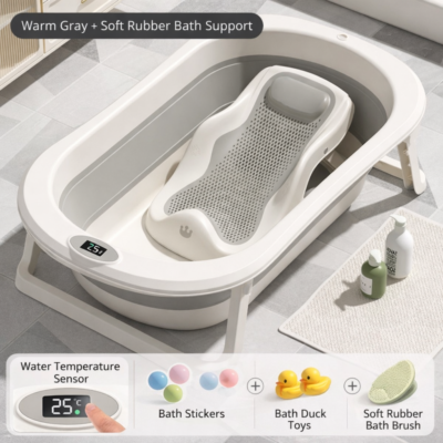 Luxury Foldable Baby Bathtub With Soft Rubber Bath Rack and Bath Toys
