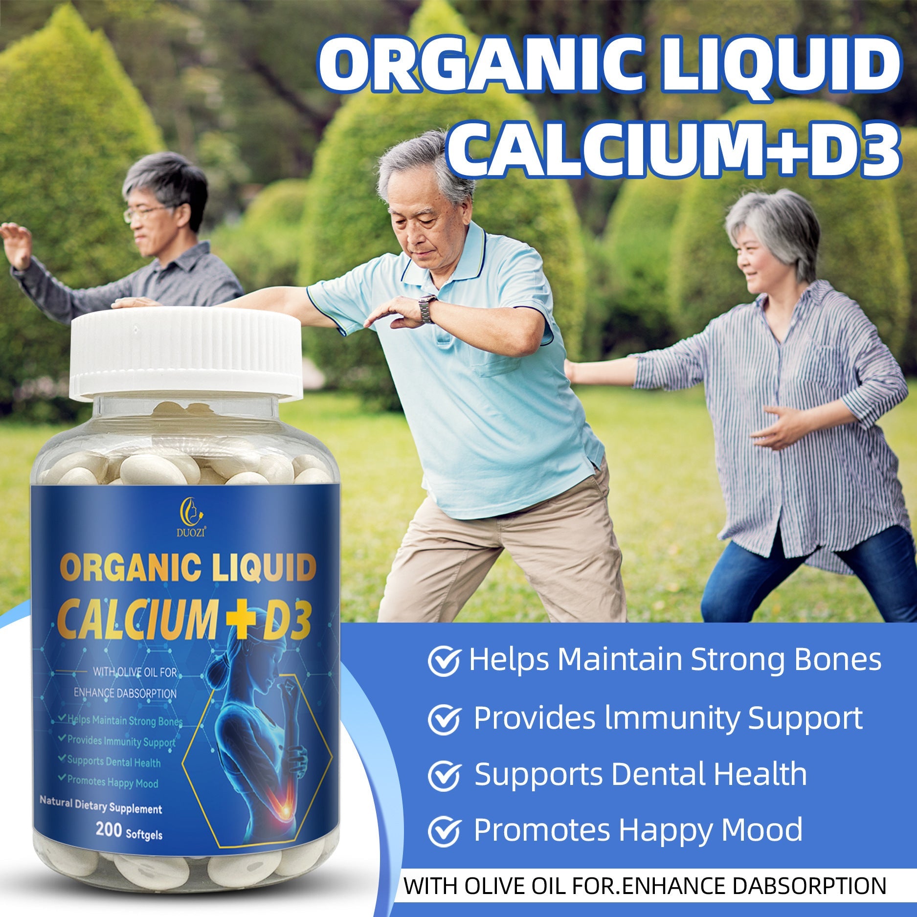 DUOZI Organic Liquid Calcium + Vitamin D3 Softgels - Image 2