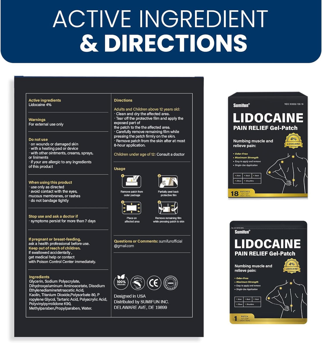 Lidocaine Pain Relief Gel-Patch (4% Lidocaine, 18 patches) | Medicated Patch for Numbing Muscle and Body Pains Relief - Image 19