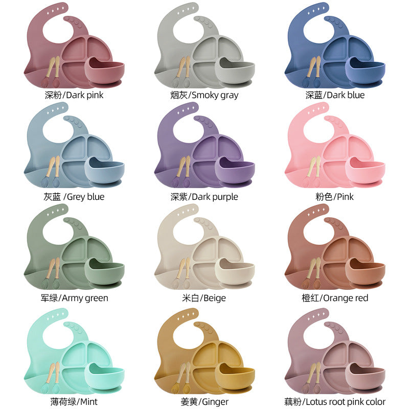 5-Piece Silicone Baby Weaning and Feeding Set with Bib, Plate, Bowl, Training Spoon, and Training Fork (6 months - 3 years) | Baby Feeding Essentials Set - Image 14