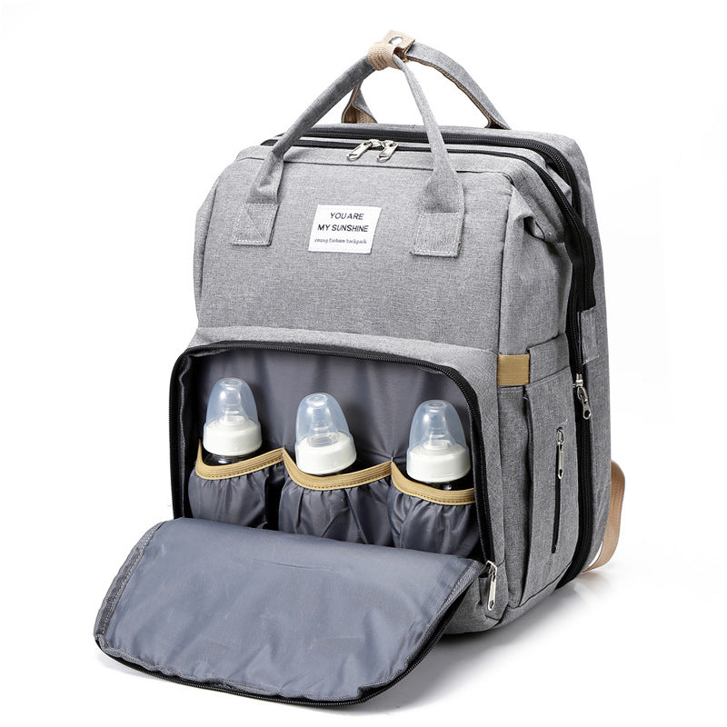 3-in-1 Convertible Diaper Bag Backpack with Crib, Changing Mat and Bottle Pockets | Mummy Bag with Built-in Foldable Bed - Image 4
