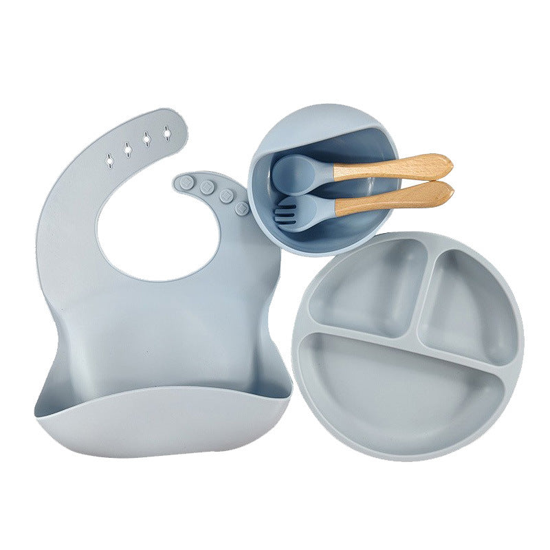 5-Piece Silicone Baby Weaning and Feeding Set with Bib, Plate, Bowl, Training Spoon, and Training Fork (6 months - 3 years) | Baby Feeding Essentials Set - Image 6