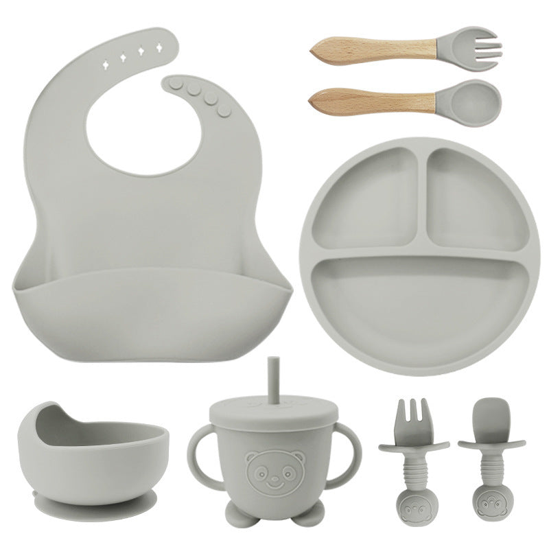 8-Piece Silicone Baby Weaning and Feeding Set with Bib, Plate, Bowl, Sippy Cup, Training Spoons, and Training Forks | Complete Baby Self-Feeding Essentials Set - Image 3
