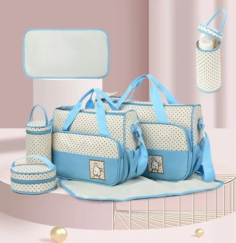 5-in-1 Diaper Bag Set with Large Bag, Small Bag, Bottle Bag, Food Bag, and Diaper Changing Pad - Image 6
