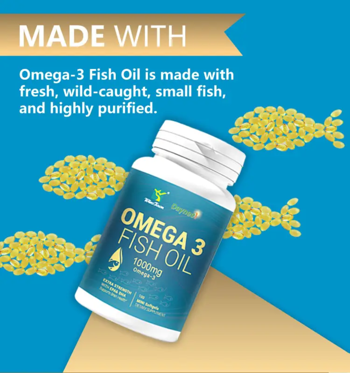 Omega-3 Fish Oil Capsule with EPA and DHA (100 softgels, 1000mg) | Dietary Supplement for Cardiovascular, Brain, Eye, Skin, Mood, and Inflammation - Image 3
