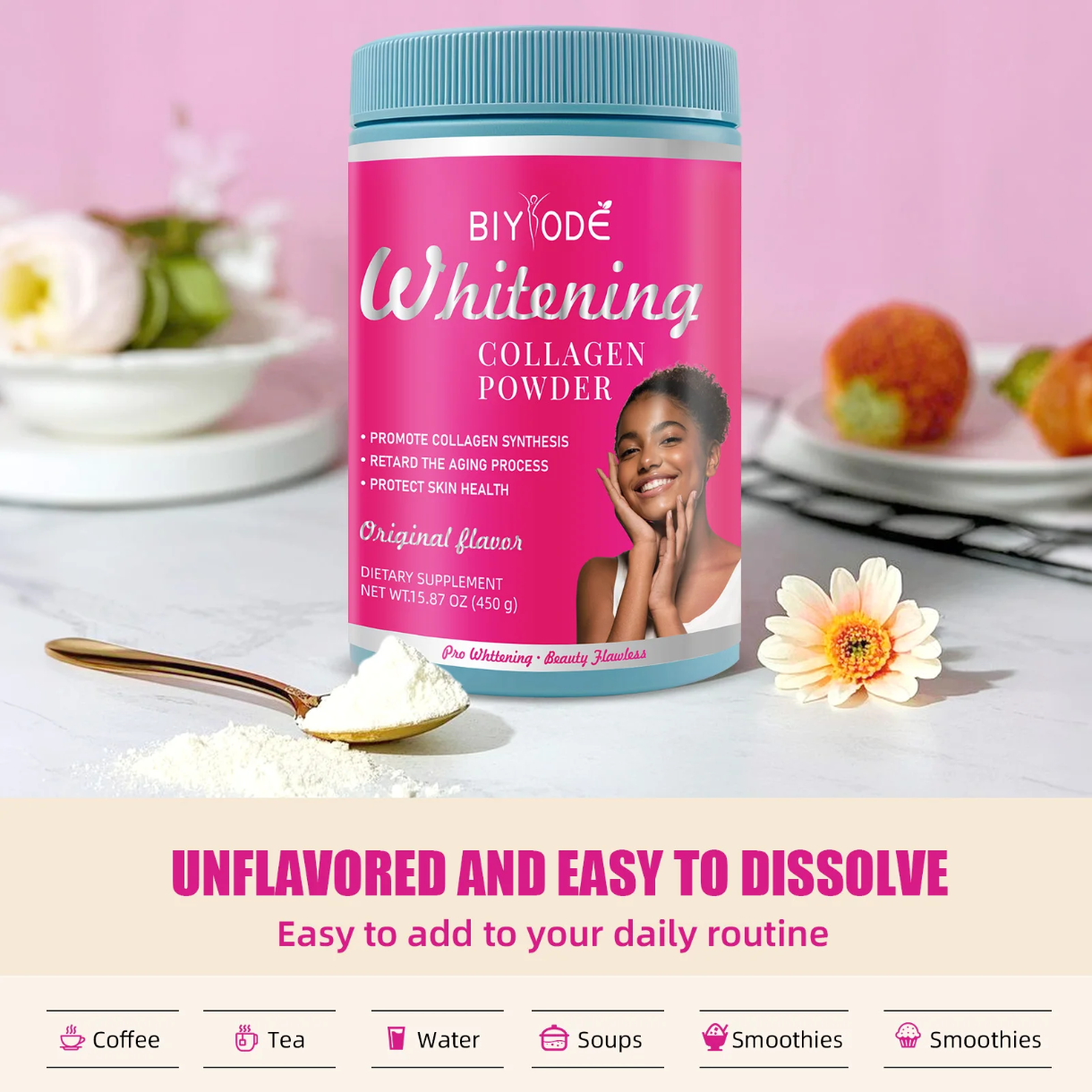 BIYODE Whitening Collagen Powder (450g size, 6000mg collagen, 45 servings) - Image 4