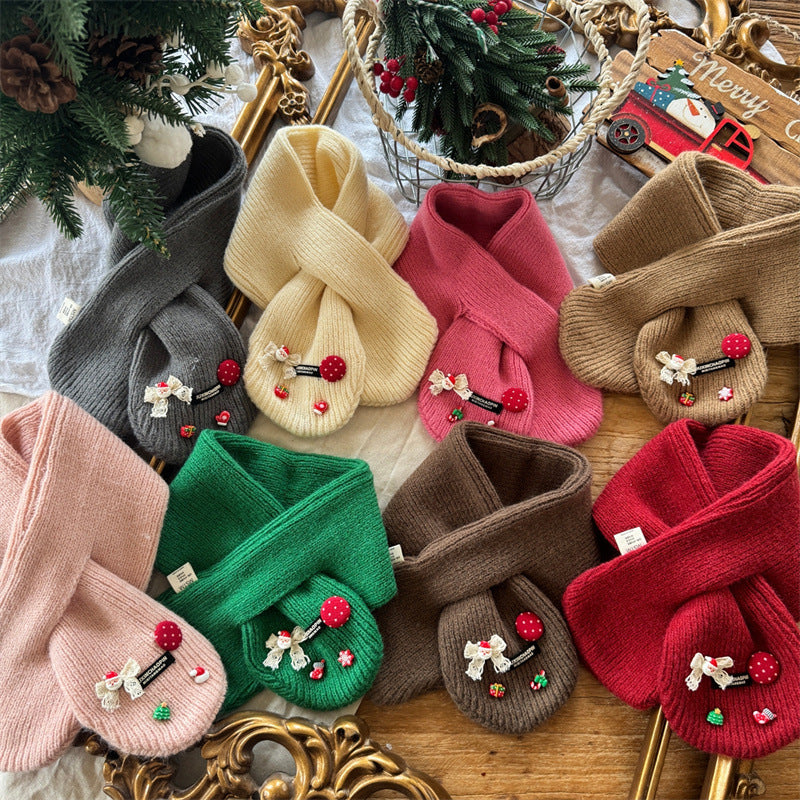 Cute Baby Knit Scarf with Cherry Decor (6 months - 6 years old) | Baby Cross Neck Warmer - Image 2