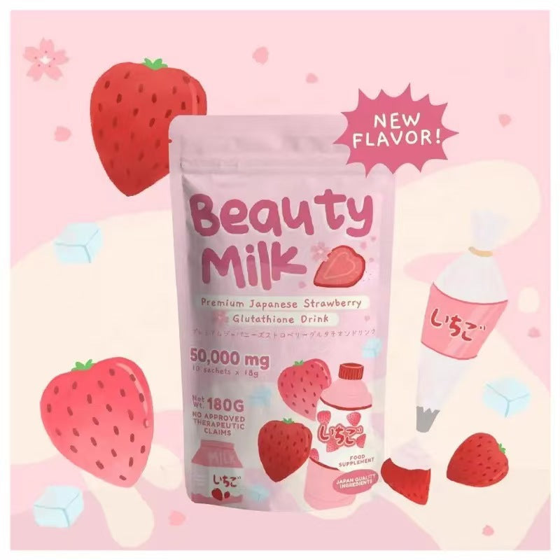 Beauty Milk Premium Japanese Strawberry Glutathione Drink (10×18g sachets, 50000mg) | Instant Powdered Milk Tea for Beauty and Wellness - Image 4