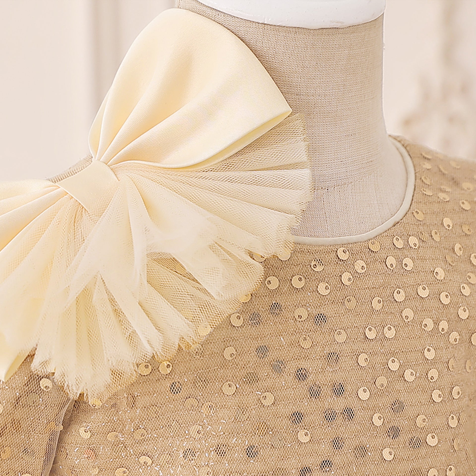 Royal Gold Long-Sleeve Baby Girl Sequin Dress (6-18 months) | Sparkling Gold Showstopper Princess Gown - Image 12
