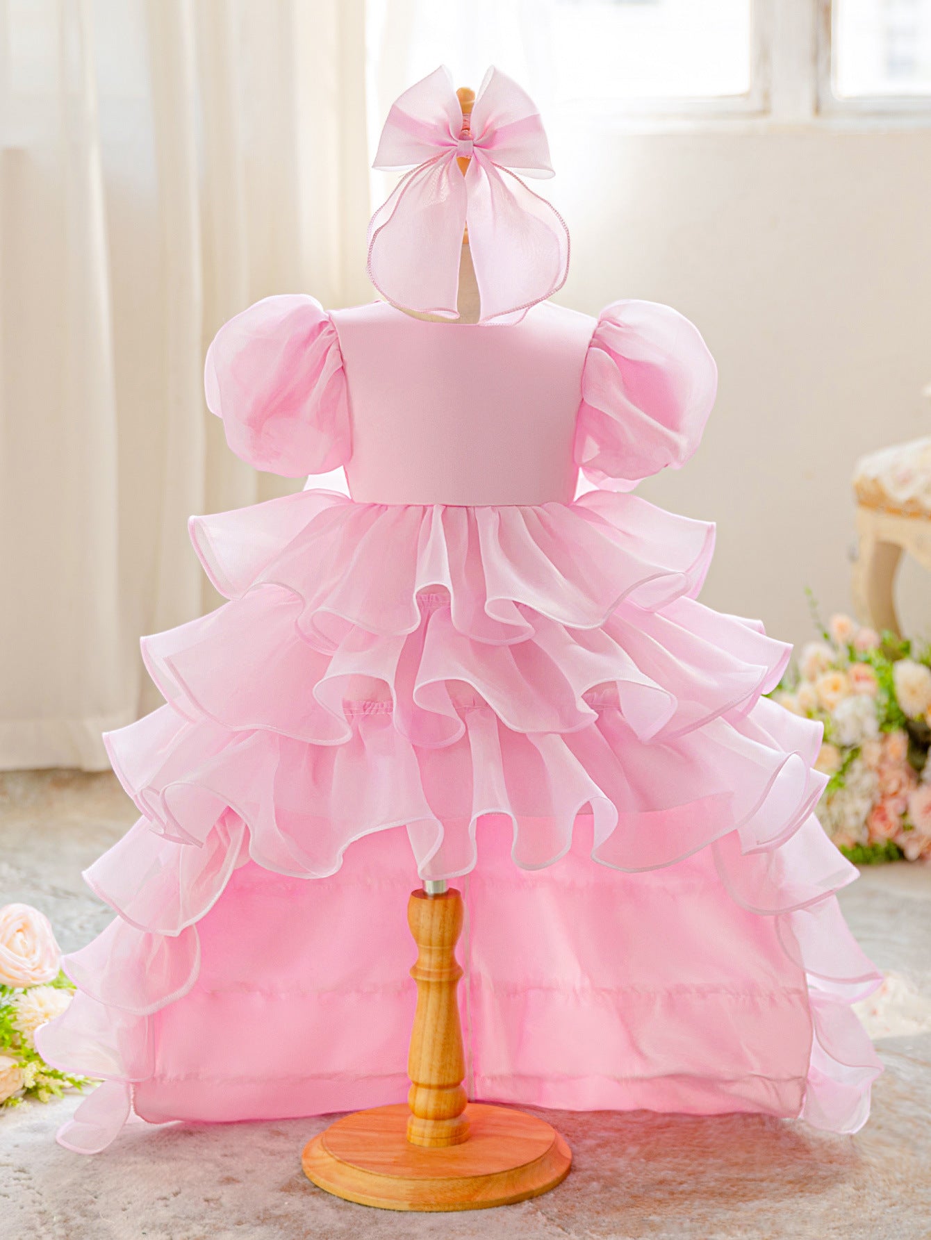 Luxury Puff-Sleeve Princess Dress with Matching Headband (6-12 months) | Elegant Layered Occasion Gown for Baby Girls - Image 109