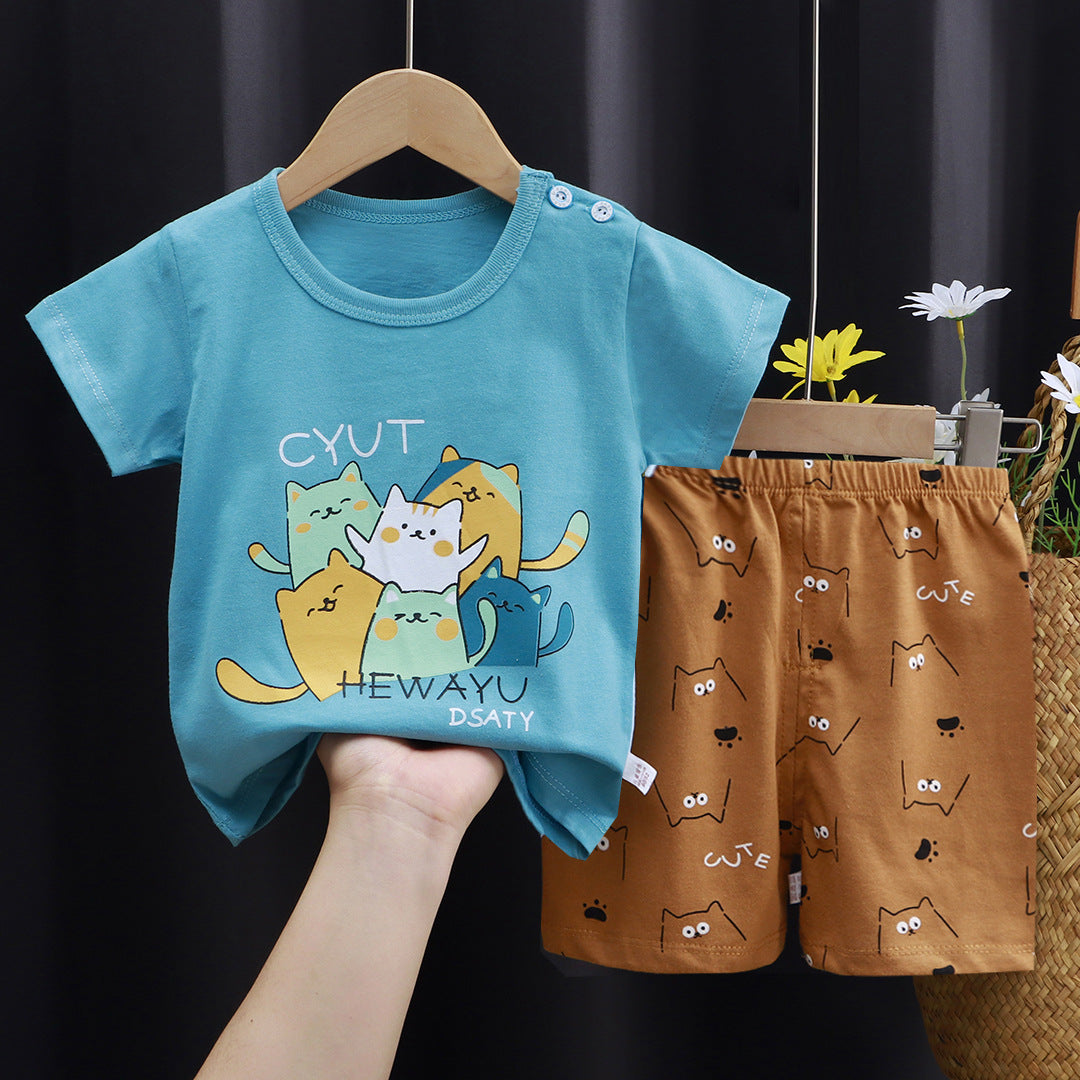 2-Piece Baby Short-Sleeve Outfit Set with T-Shirt and Shorts | Soft Cotton Outdoor Wear for Boys and Girls - Image 24