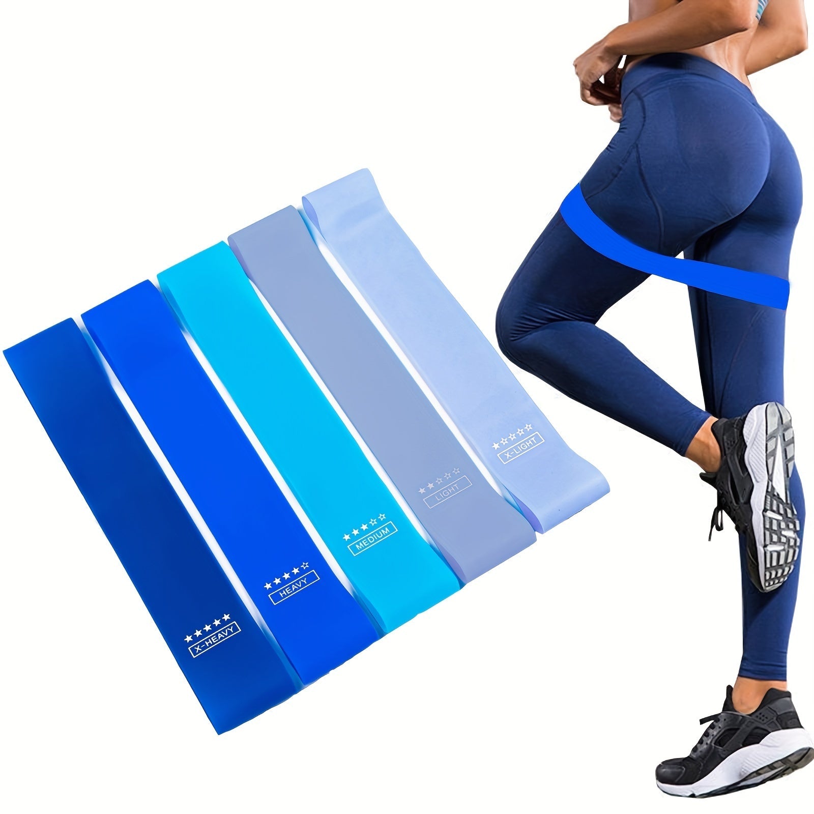 5-in-1 Resistance Loop Bands with Free Pouch (5 pieces — X-Light, Light, Medium, Heavy, and X-Heavy) - Image 3
