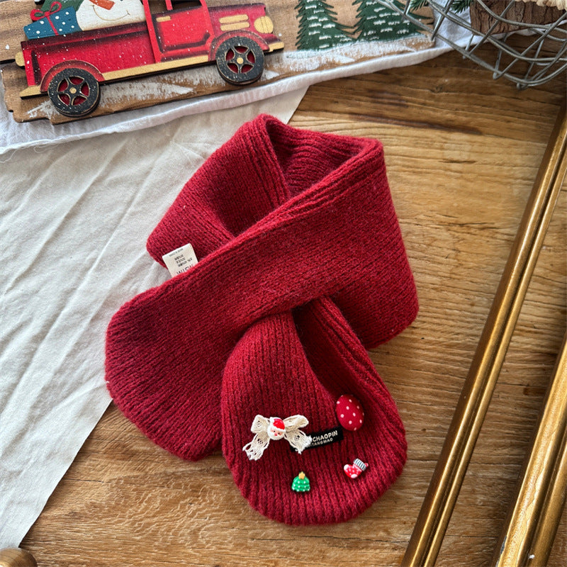 Cute Baby Knit Scarf with Cherry Decor (6 months - 6 years old) | Baby Cross Neck Warmer - Image 36