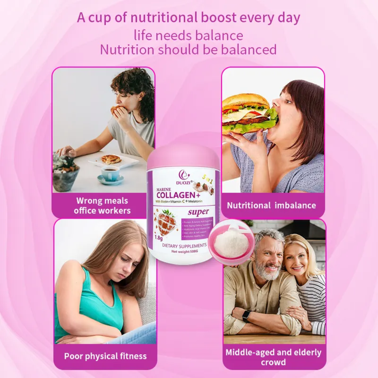 DUOZI Marine Collagen Powder with Biotin, Vitamin C, and Melatonin (508g size) - Image 4