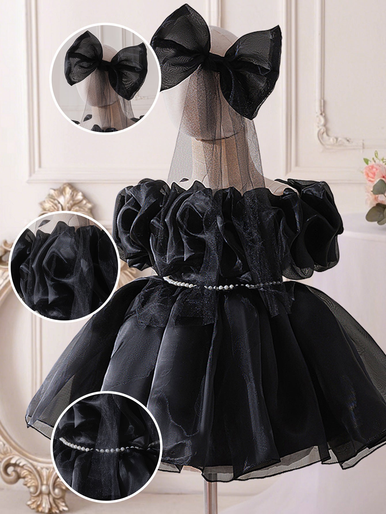 Elegant Baby Princess Dress with Ruffled Sleeves, Bow, and Pearl Waist Trim (6-18 months) | Special Occasion Ball Gown for Baby Girls - Image 63