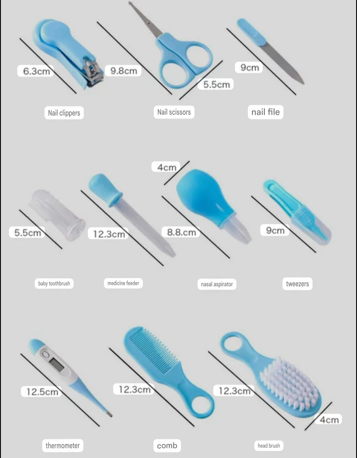 10-Piece Baby Care and Grooming Kit with Hair Brush, Comb, Nasal Aspirator, Digital Thermometer, Nail Scissors, Nail Clipper, Medicine Dropper, Nail File, Nose Tweezer, and Nail Clipper Cover - Image 19