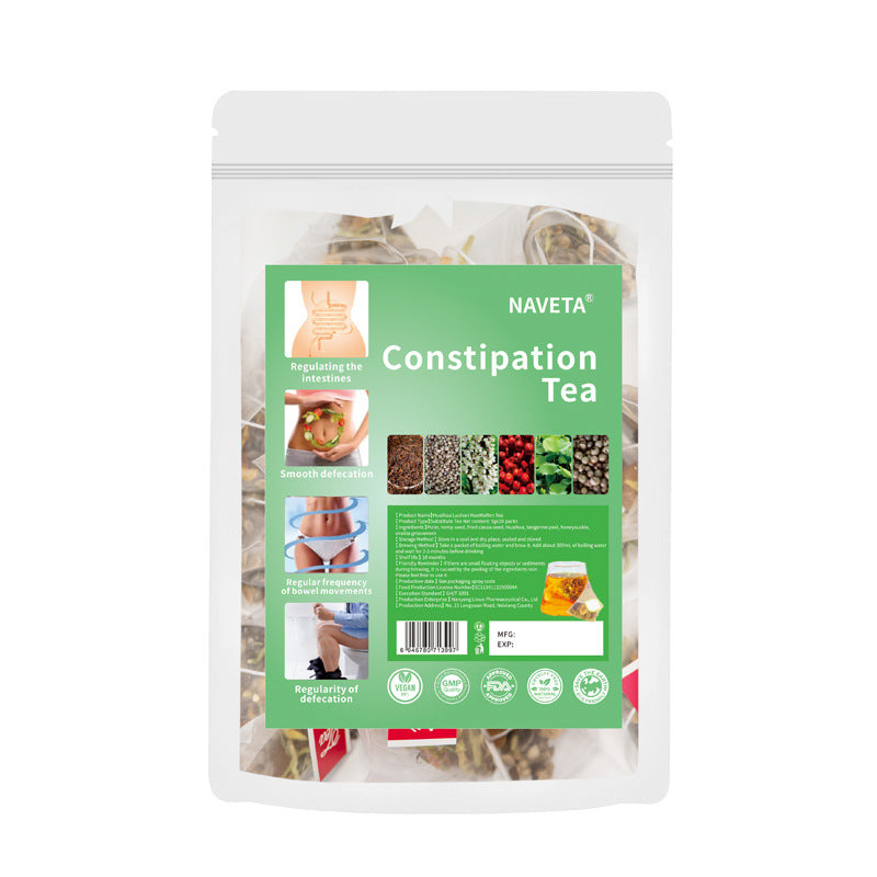 NAVETA Constipation Tea with Pu'er, Hemp Seed, Cassia Seed, and Huaihua (20 packs) | Herbal Tea for Defecation, Bowel Movement, and Digestive Health