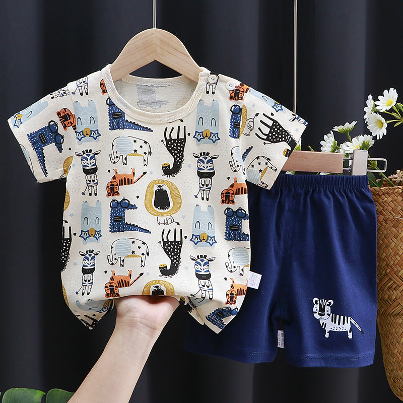 2-Piece Baby Short-Sleeve Outfit Set with T-Shirt and Shorts | Soft Cotton Outdoor Wear for Boys and Girls - Image 27