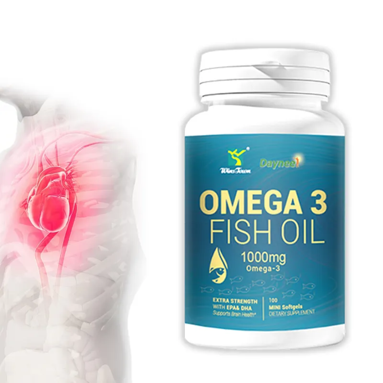 Omega-3 Fish Oil Capsule with EPA and DHA (100 softgels, 1000mg) | Dietary Supplement for Cardiovascular, Brain, Eye, Skin, Mood, and Inflammation - Image 13